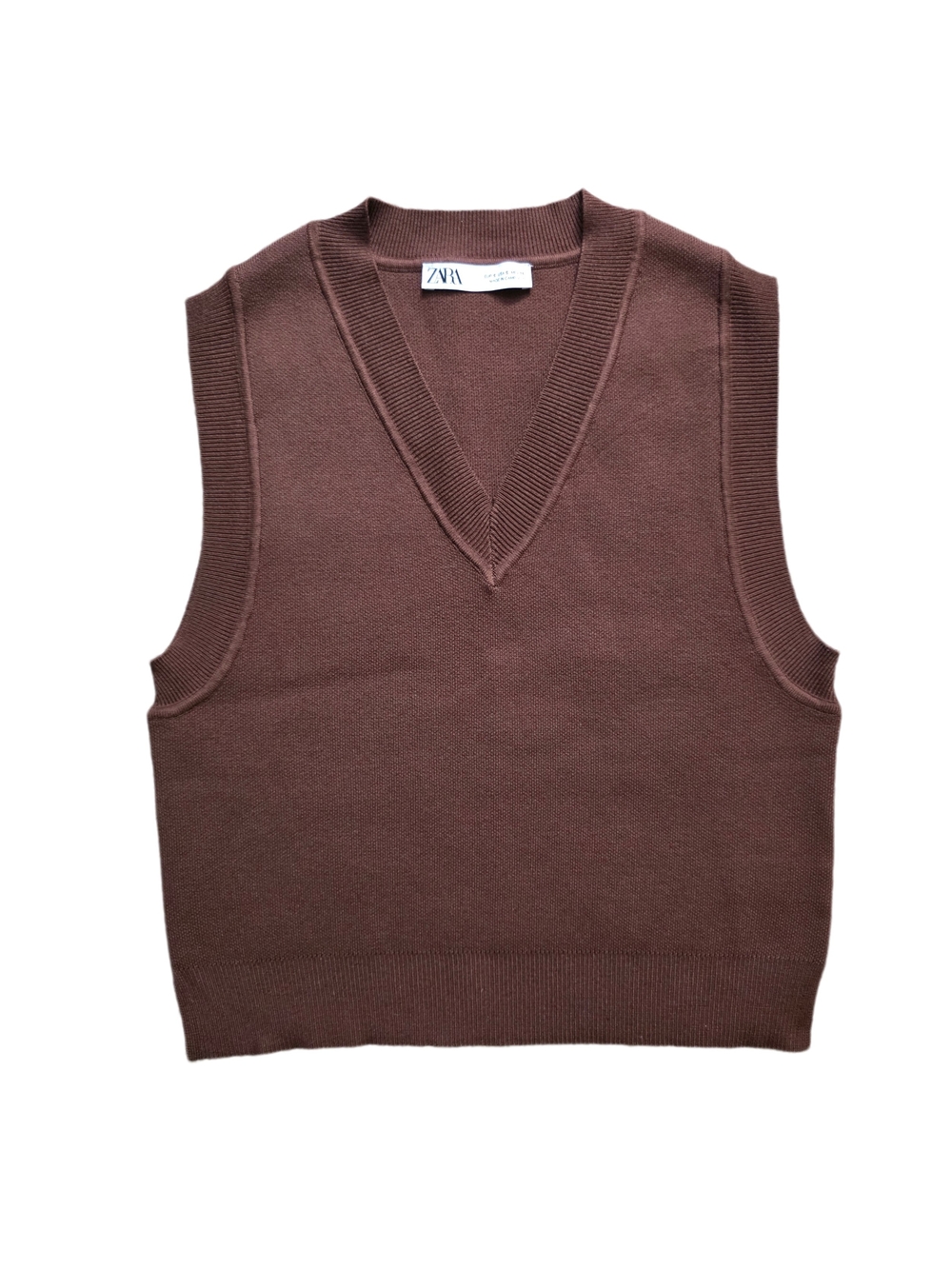 Zara Sleeveless V-Neck Vest in Brown Size Small